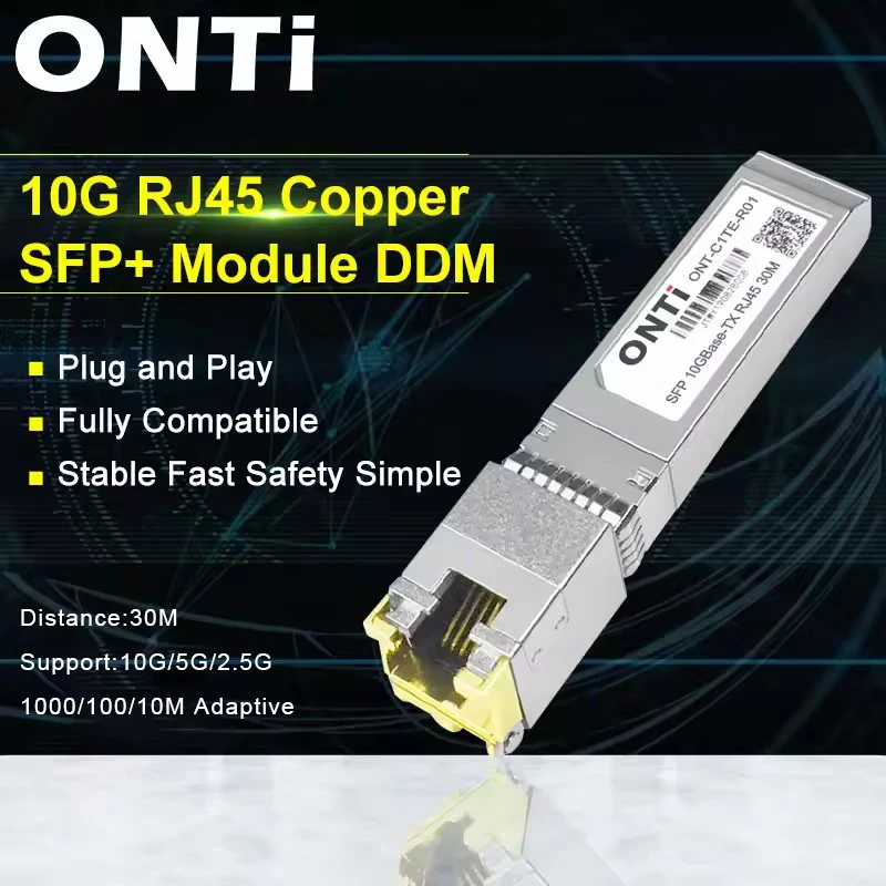ONTi 10G RJ45 구리 SFP+ 모듈 10GBase-Tx 이더넷 광섬유 FTTH Cisco/Mikrotik 스위치 30m/80m와 호환 가능