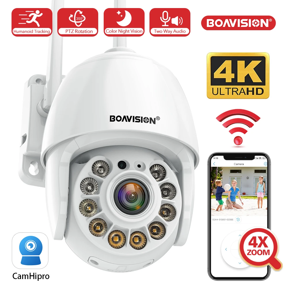 8MP 5MP 2MP Wifi 감시 카메라 야외 AI 인간 감지 컬러 나이트 비전 4X 디지털 줌 PTZ 미니 IP 보안 카메라