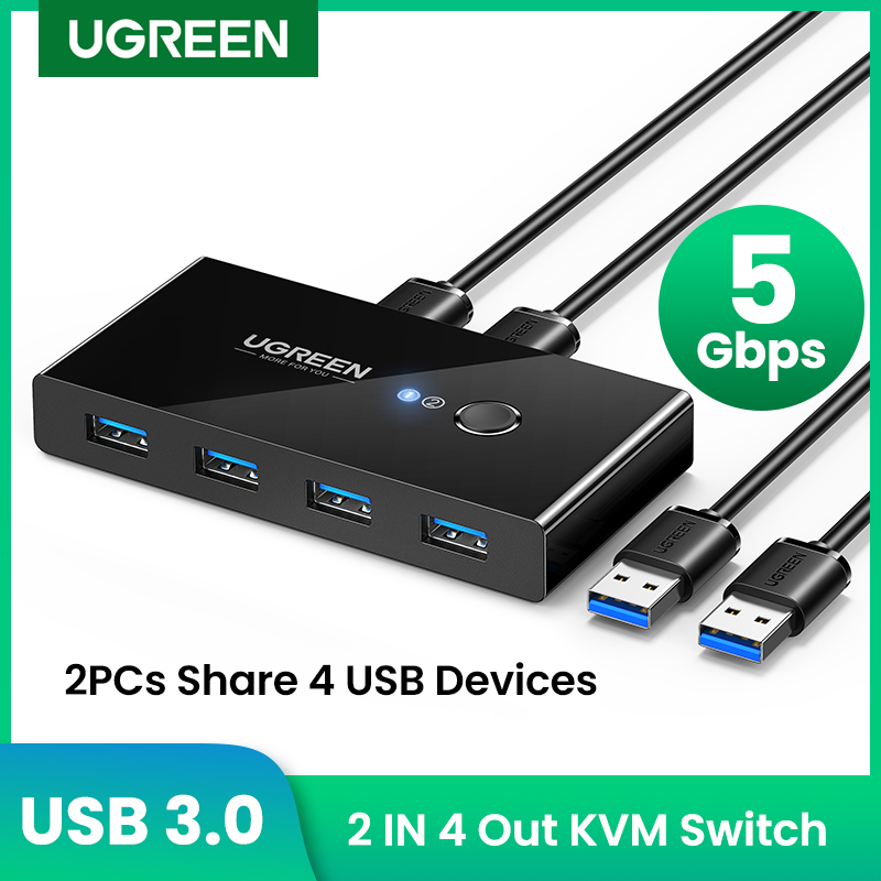 UGREEN USB KVM 스위치 USB 3.0 2.0 스위처 KVM 스위치 Windows10 PC 키보드 마우스 프린터 2 PCs 공유 4 장치 USB 스위치