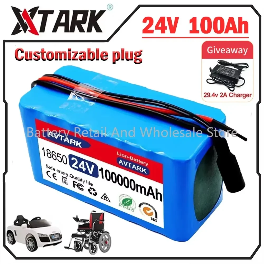 24V 100Ah 7s3p 18650 배터리 리튬 배터리 24v 100000 mAh 전기 자전거 오토바이 전기 리튬 이온 배터리 팩 + 2A 충전기