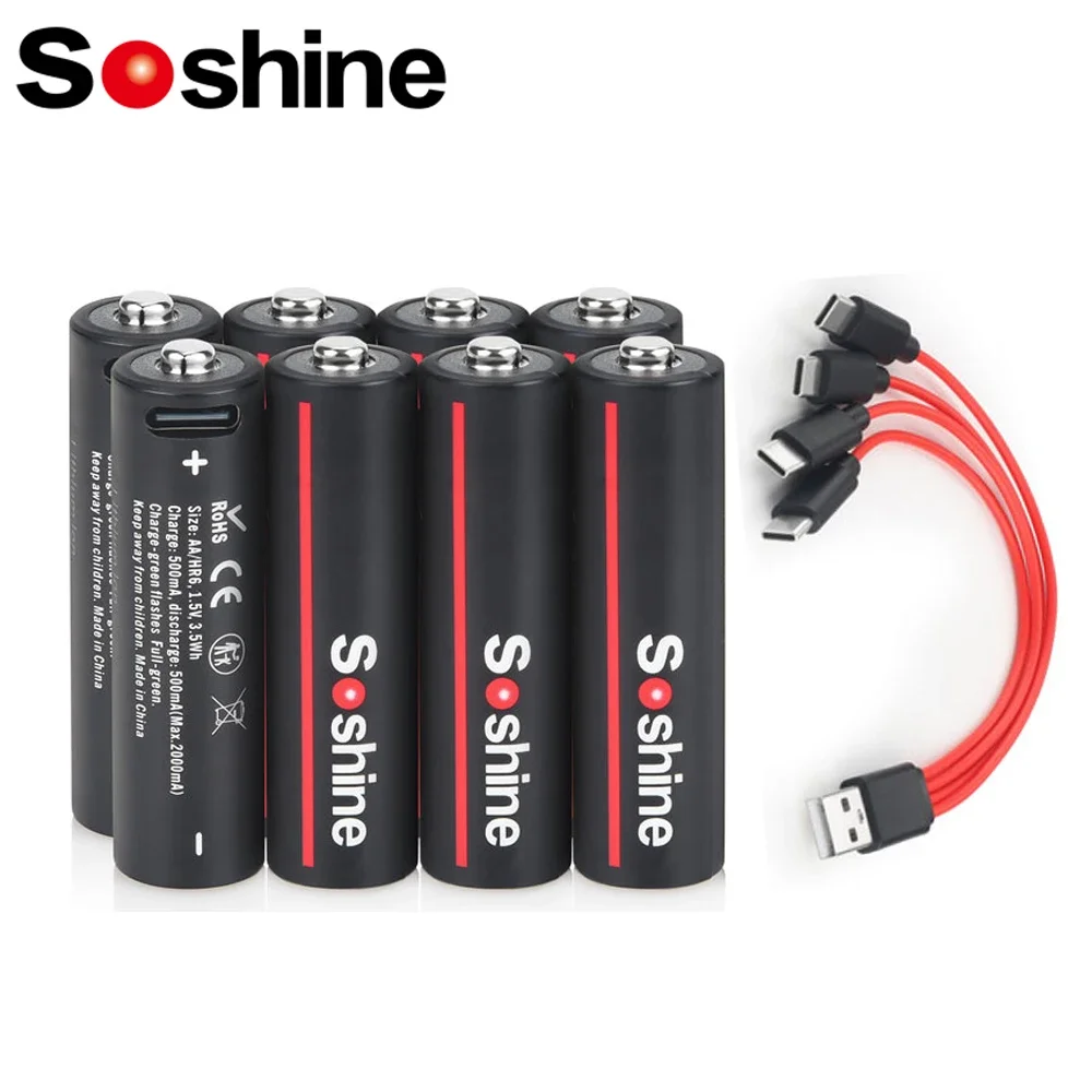 Soshine 1.5V USB 3500mWh 리튬 배터리 AA 충전식 배터리
