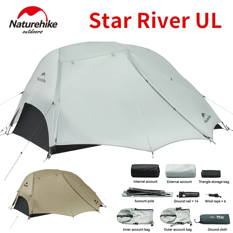 Naturehike Star River UL 천막 초경량 2 명 더블 레이어 방수 방풍 삼계절 하이킹 캠핑 텐트 2024 새로운