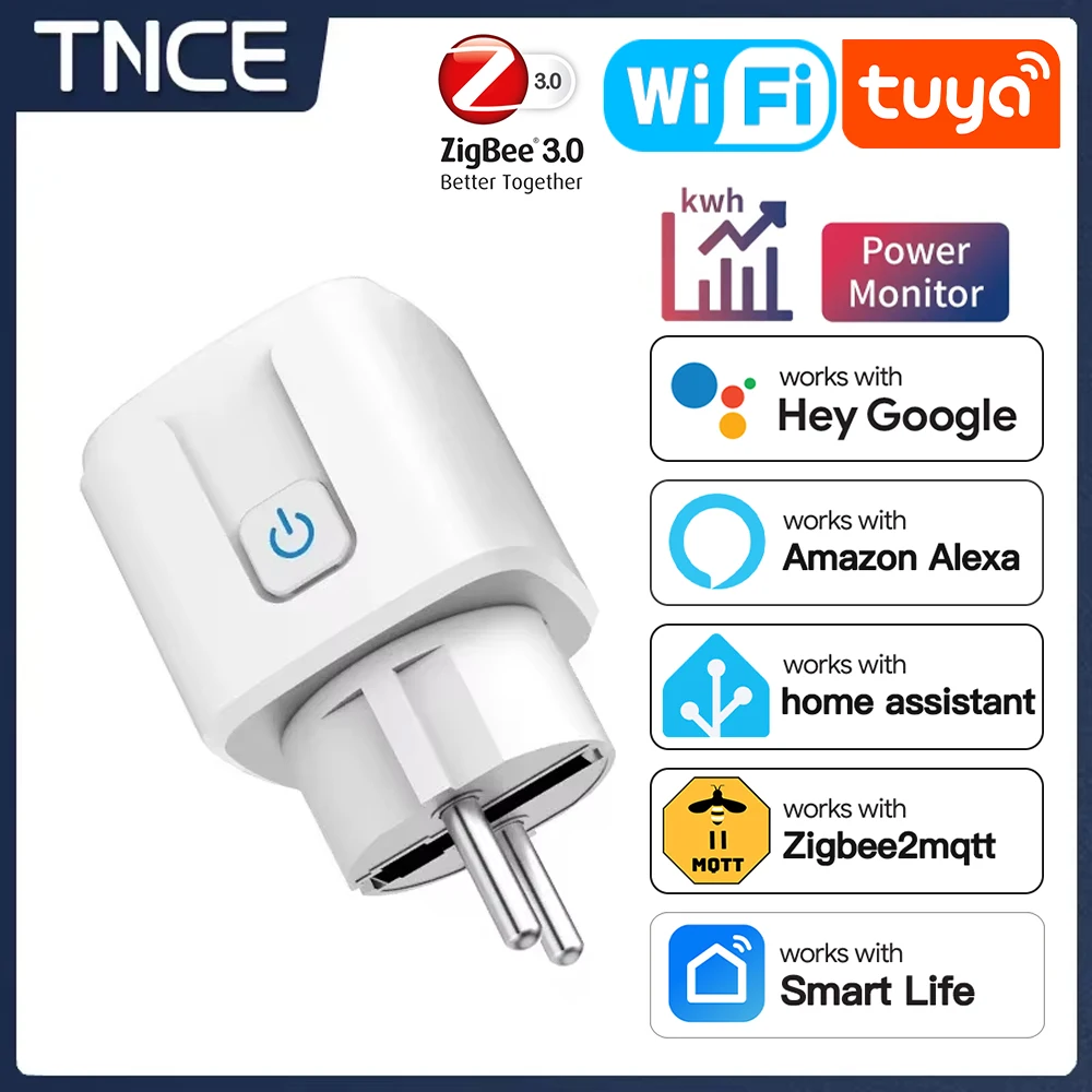 TNCE TUYA 스마트 플러그 WiFi 또는 Zigbee3.0 소켓 EU 16A/20A 전력 모니터 타이밍 기능 음성 제어 Alexa Google Home과 함께 작동