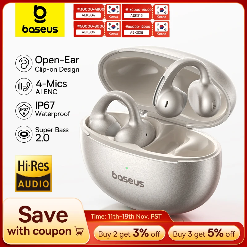 베이스어스 MC1 Pro 베이스어스 보위 이어 클립 무선 이어폰 블루투스 6.0 하이레졸 울트라 오픈형 이어버드 귀걸이 4-마이크 ENC 클립온 이어버드 헤드폰 클립형 이어폰